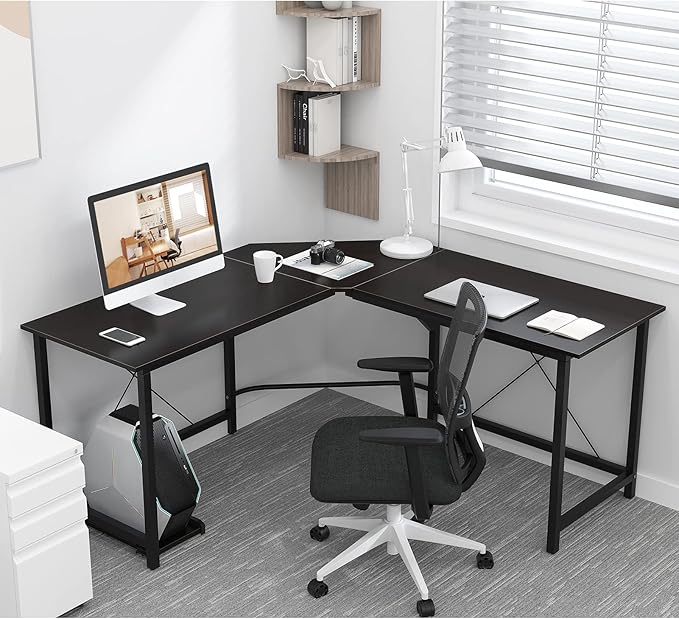 sogesfurniture Large L-Shaped Computer Office Desk, 59" Corner Gaming Desk Workstation Desk PC Laptop Office Home Desk L Desk, Black - LeafyLoom