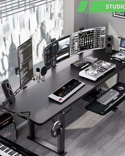 X-Win Electric Height Adjustable Standing Desk, 71" x 31.5" Inch 4-Leg Ergonomic Sit to Stand Desk for Home Office, Powerful Dual Motor Work Desk, Carbon Fiber Textured Black - LeafyLoom