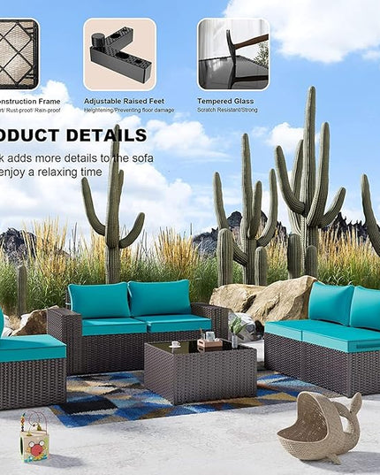 Kullavik 12PCS Outdoor Patio Furniture Set PE Wicker Rattan Sectional Sofa Patio Conversation Sets,Blue - LeafyLoom