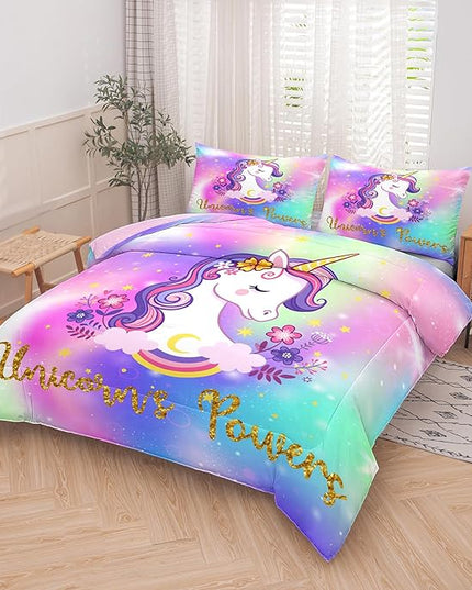 Tailor Shop Unicorn Comforter Sets King Size,Unicorn Bedding Sets for Girls Kids Teens with 2 Pillowcase… - LeafyLoom