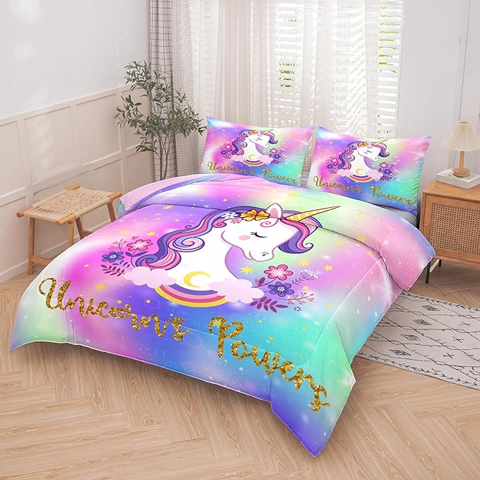 Tailor Shop Unicorn Comforter Sets Twin Size,Unicorn Bedding Sets for Girls Kids Teens with 1 Pillowcase… - LeafyLoom