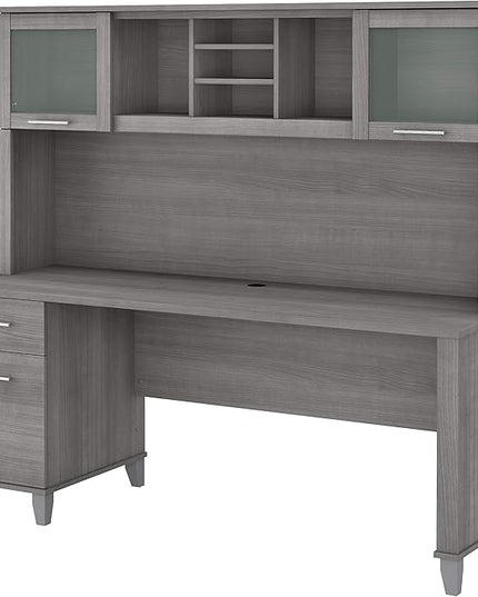 Bush Furniture Somerset 72W Office Desk with Drawers and Hutch in Platinum Gray - LeafyLoom