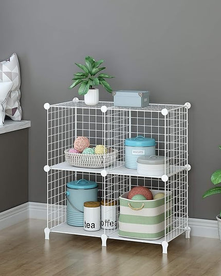 HOMIDEC Wire Cube Storage, Storage Shelves 4 Cube Bookshelf Bookcase Closet Organizer and Storage, Wire Storage Shelves Multi-Use DIY Storage Cube Shelf for Books, Toys, Clothes, Tools - LeafyLoom