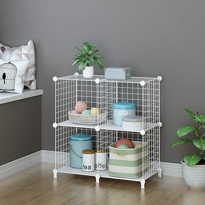 HOMIDEC Wire Cube Storage, Storage Shelves 4 Cube Bookshelf Bookcase Closet Organizer and Storage, Wire Storage Shelves Multi-Use DIY Storage Cube Shelf for Books, Toys, Clothes, Tools - LeafyLoom