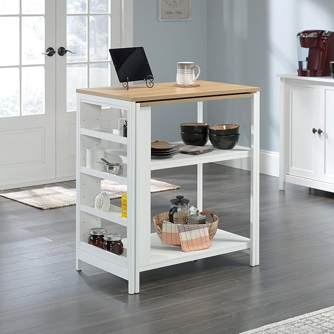 Sauder Miscellaneous Storage Kitchen Island, L: 31.50" x W: 32.88" x H: 36.00", White Finish - LeafyLoom