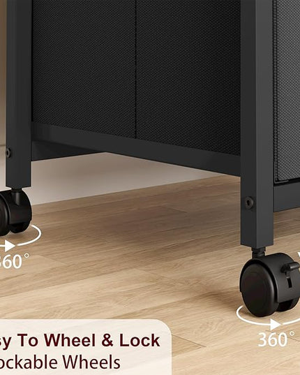 File Cabinet with 2 Drawers, Mobile Filing Cabinet Fits Letter Size or A4, Fabric Vertical File Cabinet on Wheels, File Cabinet for Home Office, Small Under Desk Storage Cabinet, Black - LeafyLoom