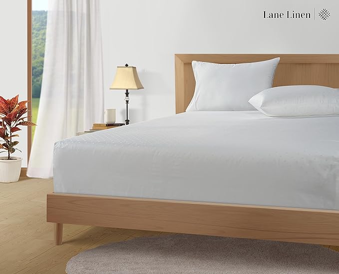 LANE LINEN 100% Egyptian Cotton Bed Sheets - 1000 Thread Count 4PC Queen Sheets Set, Long Staple Cotton Bedding Sheets, Sateen Weave, Luxury Hotel Sheets, Deep Pocket, Swiss Dot - White - LeafyLoom