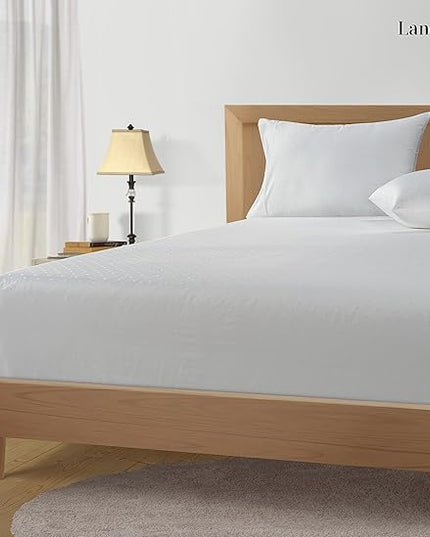 LANE LINEN 100% Egyptian Cotton Bed Sheets - 1000 Thread Count 4PC Calking Sheets Set, Long Staple Cotton Bedding Sheets, Luxury Hotel Sheets, Fits Upto 16" Mattress, Swiss Dot - White - LeafyLoom