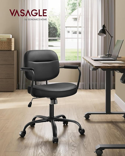 VASAGLE Office Chair, Desk Chair, Vanity Chair with Back, Individual Armrest Structure, Synthetic Leather, Adjustable Height, for Home Office, Ink Black UOBG033B02 - LeafyLoom