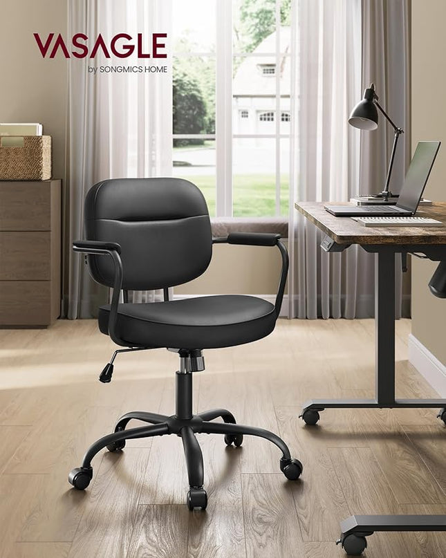 VASAGLE Office Chair, Desk Chair, Vanity Chair with Back, Individual Armrest Structure, Synthetic Leather, Adjustable Height, for Home Office, Ink Black UOBG033B02 - LeafyLoom