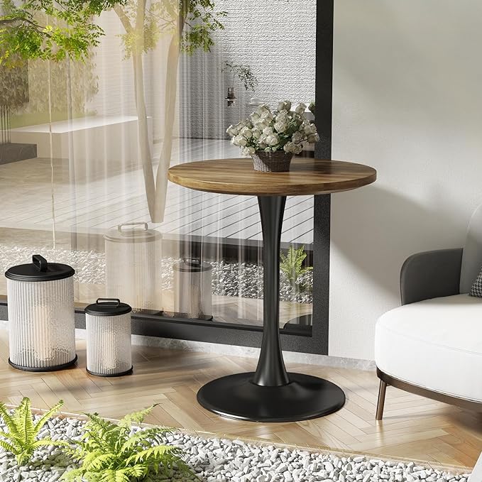 Wood Round Table Modern Dining Table Tulip Round Kitchen Table Wooden Mid Century Coffee Table for Living Room 24 inch - LeafyLoom