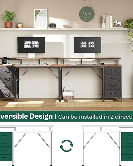 47 Inch Computer Desk with Power Outlets and LED Lights, Gaming Desk with 4 Drawers, Office Desk with Monitor Stand, Study Desk Work Desk for Home Office, Small Spaces, Rustic Brown - LeafyLoom