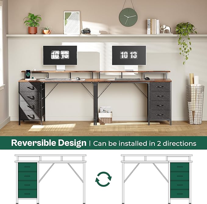 47 Inch Computer Desk with Power Outlets and LED Lights, Gaming Desk with 4 Drawers, Office Desk with Monitor Stand, Study Desk Work Desk for Home Office, Small Spaces, Rustic Brown - LeafyLoom