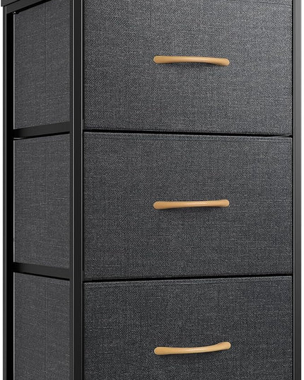 Nicehill Nightstand, Dresser with 3 Drawers, Bedside Table Chest of Drawers, Fabric Dresser for Bedroom, Kids' Room, Living Room, Closet, Small Dresser with Wooden Top Steel Frame, Modern, Dark Grey - LeafyLoom