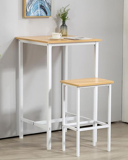 Finnhomy Bar Table, 23.6" Pub Table High Top Table, Square Bar Height Table, Counter Height Cocktail Table, Small Kitchen Table Set for 2, Breakfast for Kitchen, Living Room, Oak Beige and White - LeafyLoom