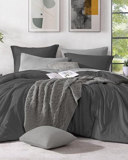 Monbix Full Size Comforter Set, Dark Grey Bedding Comforter for Full Size Bed Set Reversible, Bedding Sets Full 7 Pieces, Cationic Dyeing Bed in a Bag with Comforter, Sheets, Pillowcases & Shams - LeafyLoom