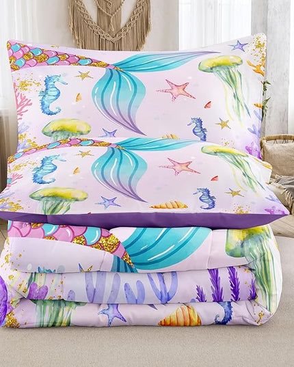 NINENINE Girls Mermaid Bedding Set,Mermaid Tail Comforter Set,Twin Size Bedding Sets for Girls,Princess Toddler Bedding Sets for Girls with 1 Comforter 1 Pillowcase… - LeafyLoom