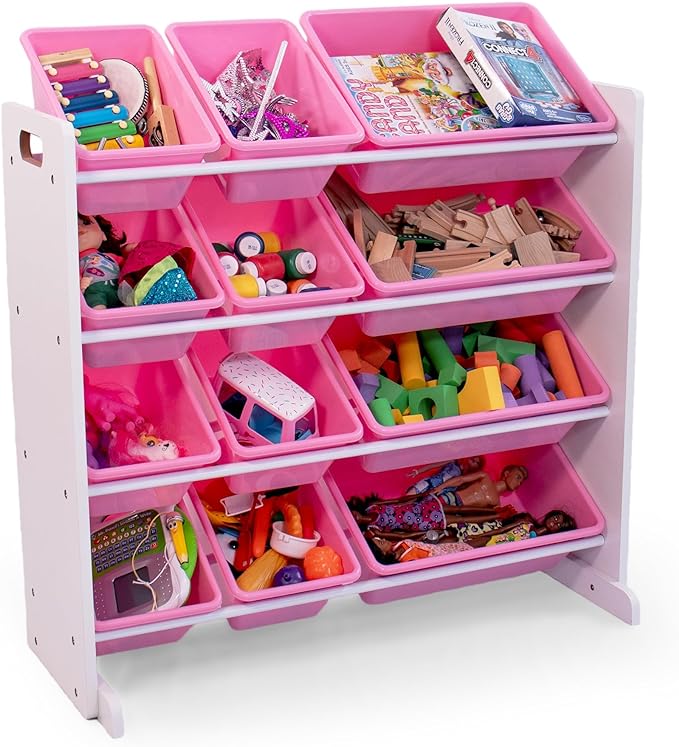 Humble Crew, White/Pink 12 Bin Toy Storage Organizer - LeafyLoom