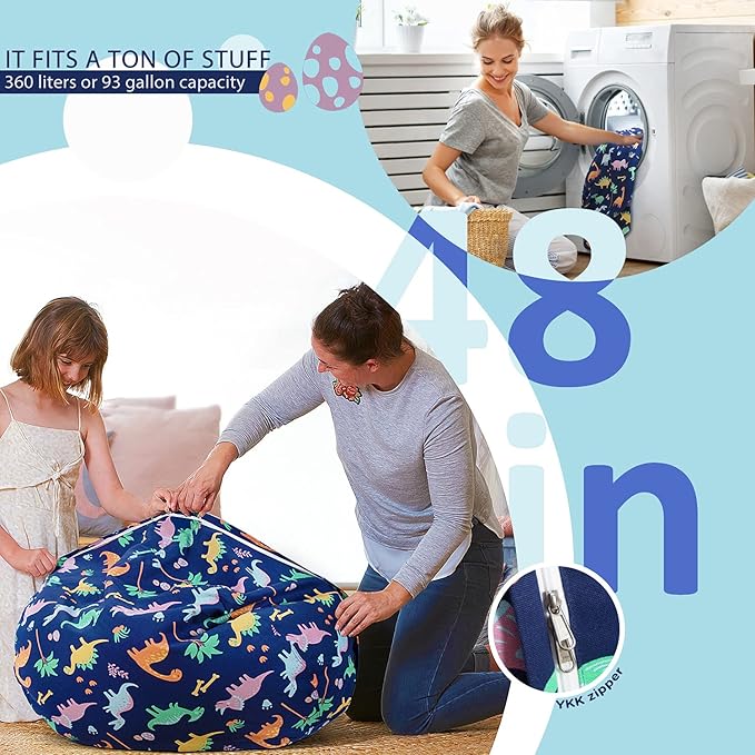 Aubliss Stuffed Animal Bean Bag Storage Chair (Dinosaur, X-Large (48'')) - LeafyLoom