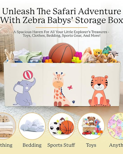 Zebra Baby Toy Chest For Boys & Girls - Stylish & Versatile Plush Animal Holder & Kids Toy Organizer Makes Playroom Organization Easy - - LeafyLoom
