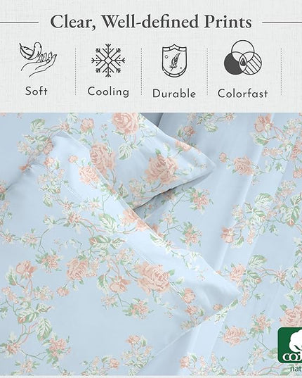 California Design Den Floral Sheets for Queen Size Bed, 4 Piece 100% Cotton Sheets Set, Luxury 400 Thread Count Sateen, Deep Pocket Queen Sheets (Antique Rose) - LeafyLoom