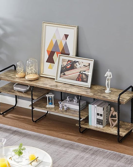 VECELO Industrial Television Entertainment Center Console Stand with Three Open Storage Shelves for Living Room/Bedroom, Classic Grey, 75 inch TV, Gray - LeafyLoom