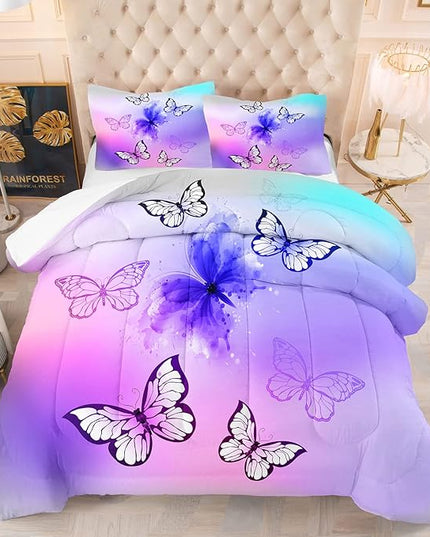 Tailor Shop Purple Butterfly Kids Full Size Comforter Sets Pink Butterfly Bedding Set for Girls Teens Tie Dye Butterflies Comforter Set Room Decor Set with 1 Comforter and 2 Pillowcase… - LeafyLoom