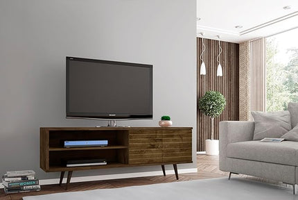 Manhattan Comfort Liberty Mid Century Modern TV Stand for Televisions up to 60 Inches, Bedroom and Living Room Entertainment Center with Storage, Shelves, and Cabinet, 201AMC: 62.99 Inch, Rustic Brown - LeafyLoom
