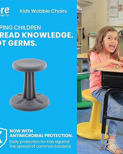 Kore Kids Pre-Teen Wobble Chair - Flexible Seating Stool for Classroom, Home & School, ADD/ADHD - Made in The USA - Age 10-11, Grade 5-6, Grey (18.7in) - LeafyLoom