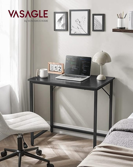 VASAGLE Computer Desk, Gaming Desk, Home Office Desk, for Small Spaces, 19.7 x 31.5 x 29.5 Inches, Industrial Style, Metal Frame, Black with Wood Grain ULWD038B56 - LeafyLoom