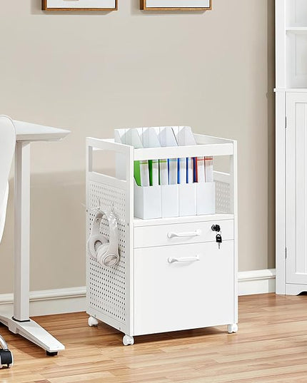 Yaheetech File Cabinets Mobile Filling Cabinet with Open Storage Shelf, Under Desk Cabinet Fits A4, Letter for Home Office(White) - LeafyLoom
