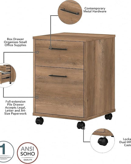 Bush Furniture Key West 60W L Shaped Desk with 2 Drawer Mobile File Cabinet in Reclaimed Pine - LeafyLoom