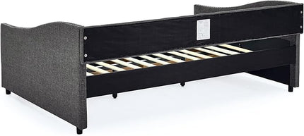 Full Size Daybed with 2 Drawers, Upholstered Tufted Day Bed, with Button Back and Waved Shape Arms, Wood Slat Support, No Spring Box Need, for Bedroom, Livingroom - LeafyLoom