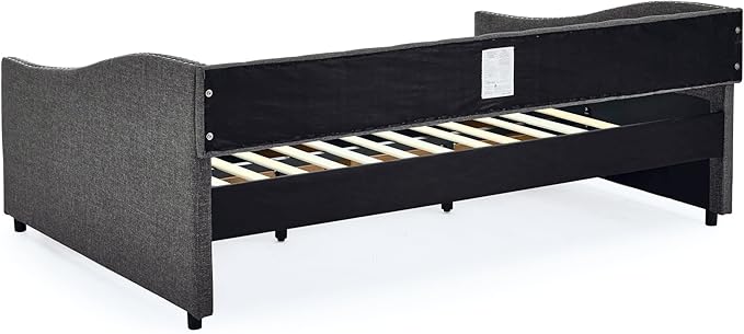 Full Size Daybed with 2 Drawers, Upholstered Tufted Day Bed, with Button Back and Waved Shape Arms, Wood Slat Support, No Spring Box Need, for Bedroom, Livingroom - LeafyLoom