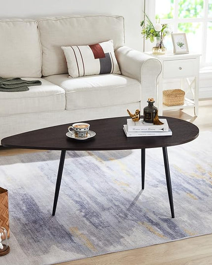 SAYGOER Oval Coffee Table Espresso Wood Mid Century Modern Coffee Tables Unique Retro Farmhouse Accent Center Sofa Rustic Table for Living Room Home Office Easy Assembly, Dark Brown - LeafyLoom
