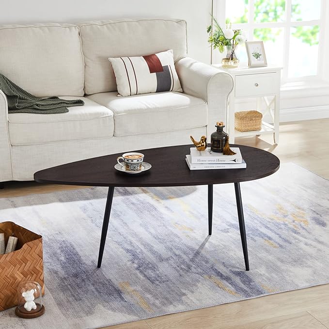 SAYGOER Oval Coffee Table Espresso Wood Mid Century Modern Coffee Tables Unique Retro Farmhouse Accent Center Sofa Rustic Table for Living Room Home Office Easy Assembly, Dark Brown - LeafyLoom