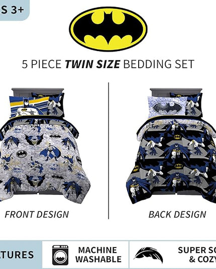 Franco Kids Bedding Super Soft Comforter and Sheet Set with Sham, 5 Piece Twin Size, Batman - LeafyLoom
