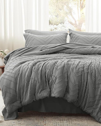 Anluoer Full Comforter Set, Grey Tufted Bed in a Bag 7 Pieces with comforters and sheets, All Season Bedding Sets with 1 Comforter, 2 PillowShams, 2 Pillowcases, 1 Flat Sheet, 1 Fitted Sheet - LeafyLoom
