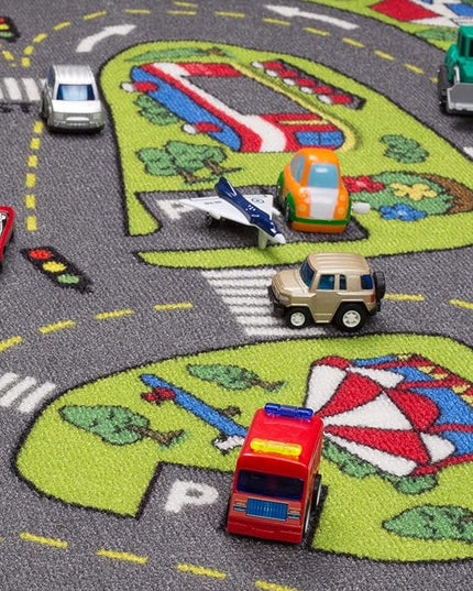 Large Kids Carpet Playmat Rug 52 x 32 with Non-Slip Backing, City Life Play Mat for Playing with Car Toy, Game Area for Baby Toddler Kid Child Educational Learn Road Traffic in Bedroom, Classroom - LeafyLoom
