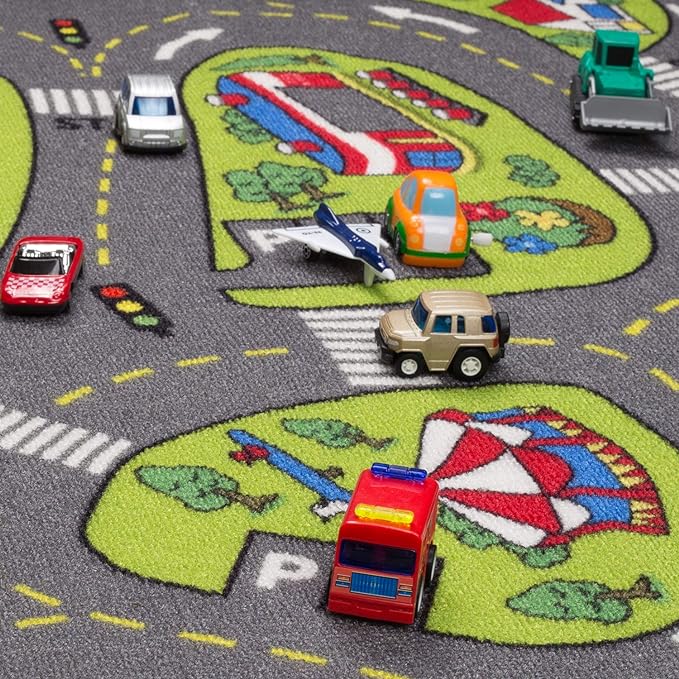 Large Kids Carpet Playmat Rug 52 x 32 with Non-Slip Backing, City Life Play Mat for Playing with Car Toy, Game Area for Baby Toddler Kid Child Educational Learn Road Traffic in Bedroom, Classroom - LeafyLoom