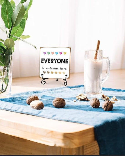 Everyone is Welcome Classroom Decor, Inspirational Quotes Desk Decor Gifts, Multicultural Wood Plaque With Stand For School Counselor Therapy Office Supplies -A28 - LeafyLoom