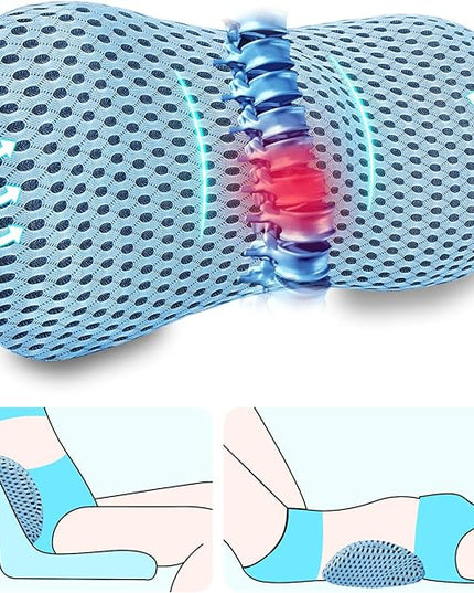 Lumbar Support Pillow Ergonomic Memory Foam, Relieve Back Pain, CMFY Breathable & Detachable & Washable, Perfect for Office Chairs, Car Seats, Beds (Blue) - LeafyLoom