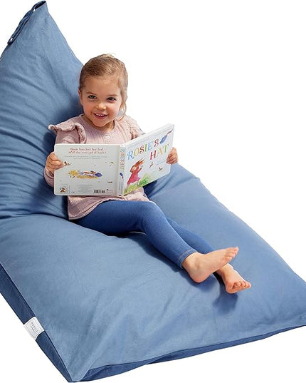 Stuffed Animal Bean Bag Storage - Machine Washable Bean Bag Chair for Kids - Extra Large Cover for Stuffing with Plush Toys, Pillows, Soft Items - Stuffed Animal Holder for Boys & Girls - Blue Denim - LeafyLoom