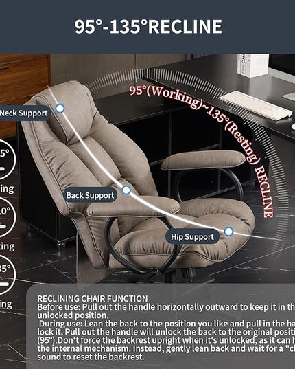 Office Chair Big and Tall, High Back Home Office Chair 400 lbs, Executive Office Chair with Ottoman, Ergonomic Office Chair with Padded Armrest, Swivel Computer Chair PU Leather (Grey) - LeafyLoom