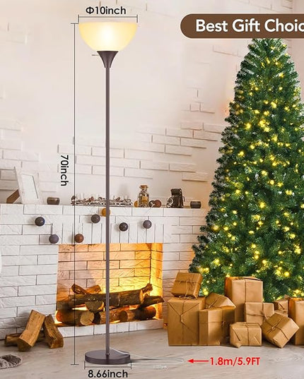 Floor Lamp, LED Standing Lamps with White Plastic Shade, Brown Modern Torchiere Floor Lamp, Tall Lamps for Living Room Dorm Bedroom, Rotary Switch, E26 Base, Bulb not Included, Brown - LeafyLoom