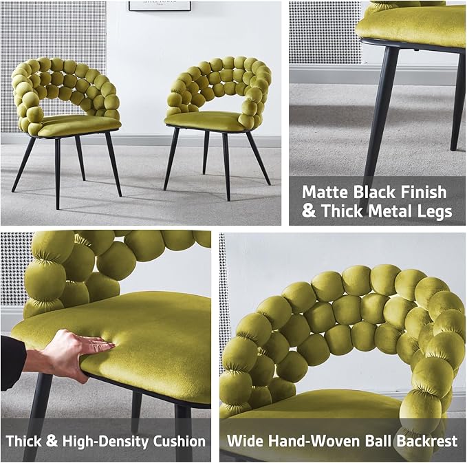 Sage Green Woven Velvet Barrel Accent Chairs with Black Metal Legs, Upholstered Side Chair for Dining Room Vanity Living Room - LeafyLoom
