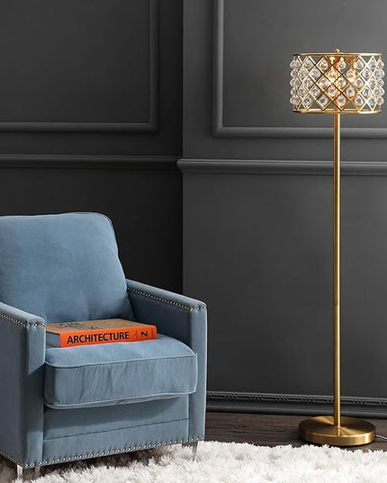 JONATHAN Y JYL9000A Elizabeth 60" Crystal/Metal LED Floor Lamp, Contemporary, Transitional, Elegant, Geometric, Office, Living Room, Family Room, Dining Room, Bedroom, Hallway, Foyer, Brass Gold/Clear - LeafyLoom