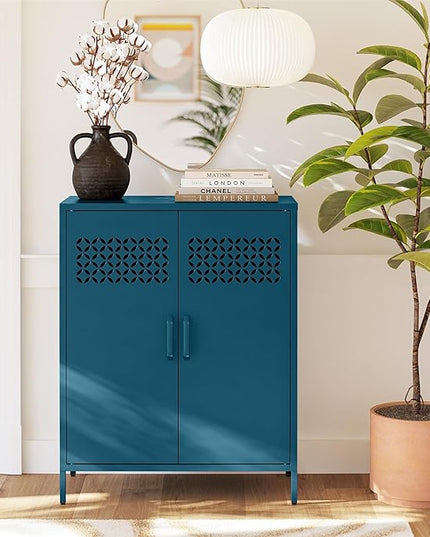 Mr. Kate Annie Short Metal 2 Door Cabinet, Deep Blue Ocean - LeafyLoom