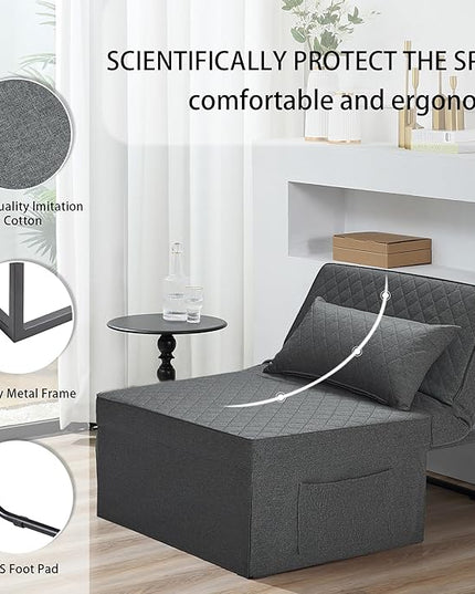 Sofa Bed, 4 in 1 Multi-Function Folding Ottoman Breathable Linen Couch Bed with Adjustable Backrest Modern Convertible Chair for Living Room Apartment Office,Squared-Linen Dark Grey - LeafyLoom