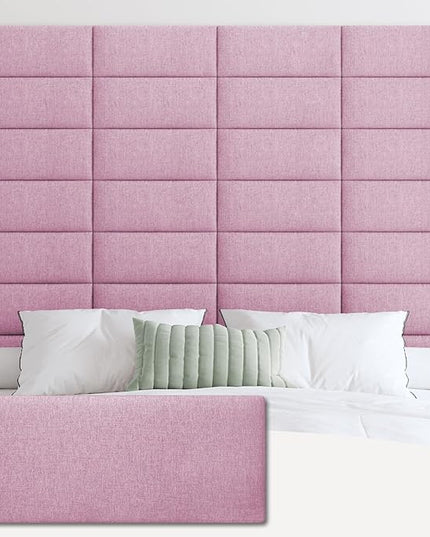 Upholstered Wall Mounted Headboard, 3D Soundproof Wall Panels Peel and Stick Headboard for Queen Size, Reusable and Removable Tufted Bed Headboard in Light Pink(9 Panels, 10" x 24") - LeafyLoom